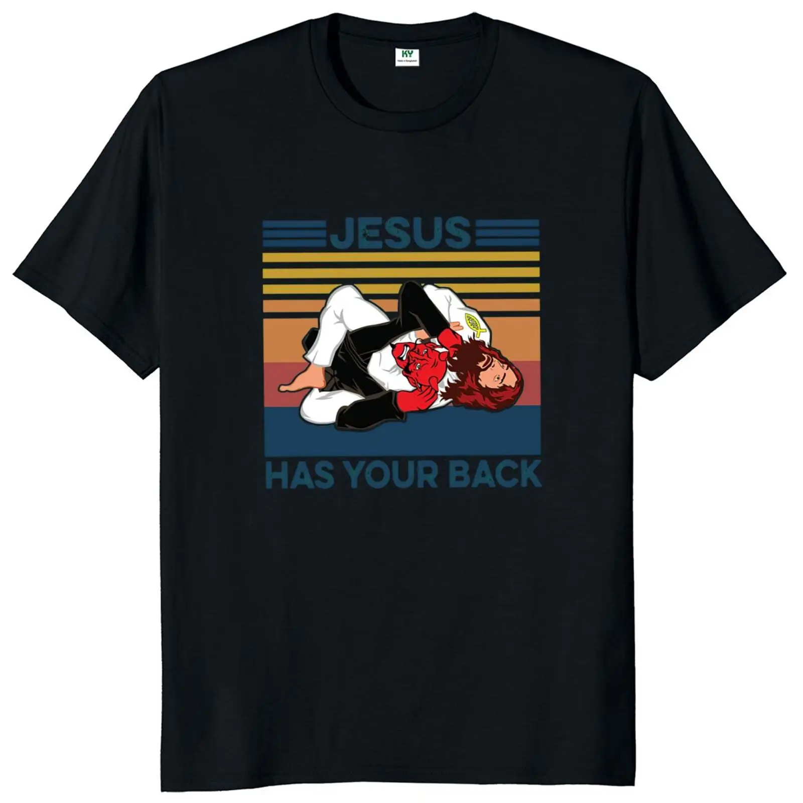 Jesus Has Your Back Satan Vintage Tshirt Brazilian Jiu Jitsu Fighting Martial Arts Funny T Shirt 100% Cotton Camiseta