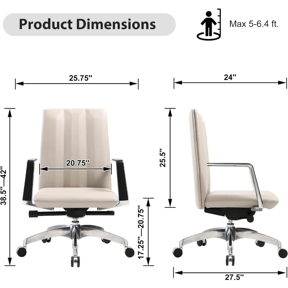 Modern Heavy Duty Office Desk Chairs with Adjustable Height and Tilt Angle, Mid Century Modern Computer Desk Chair