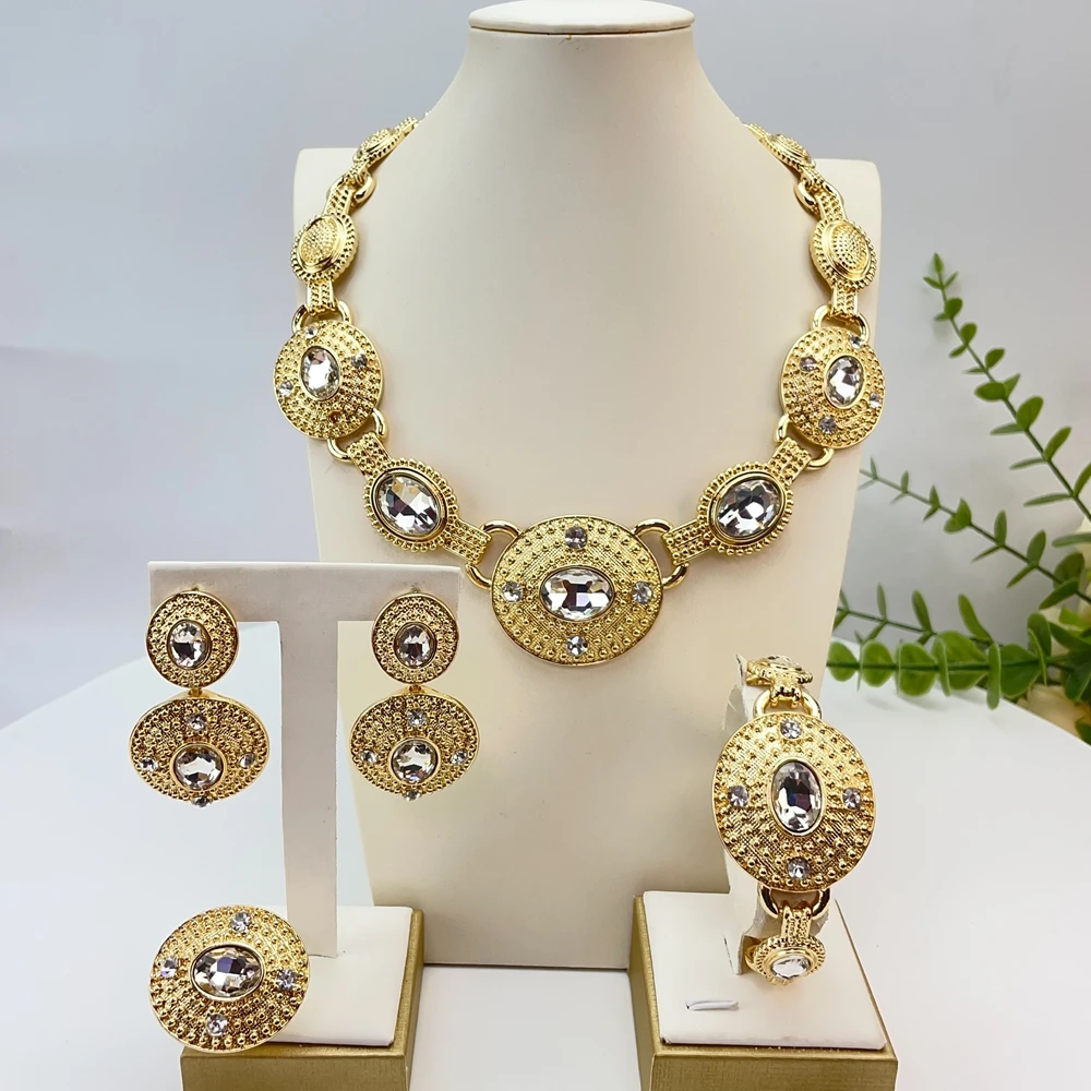 Italian Dubai Simple Style Big Bold Necklace Luxury Quality African Bride Jewelry Set For Women Party Gifts FHK29533