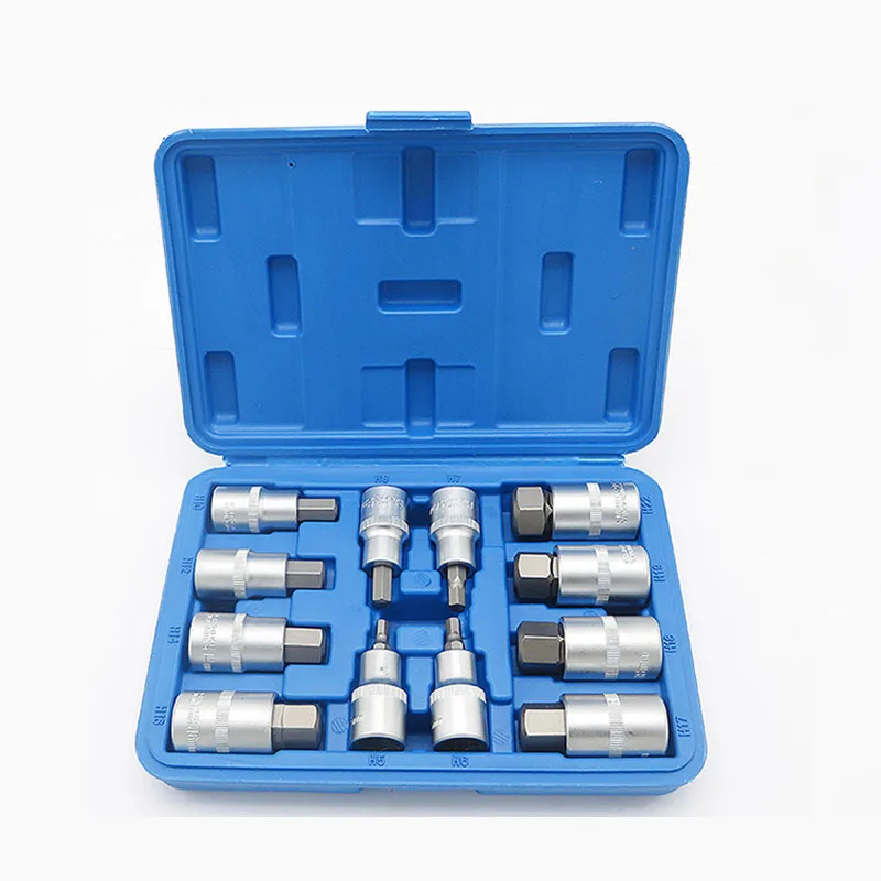 12Piece/Set Hexagon Screwdriver Sleeve 1/2inch Square Drive Wrench Inner Hexagon Screwdriver Socket Set With Plastic Storage Box