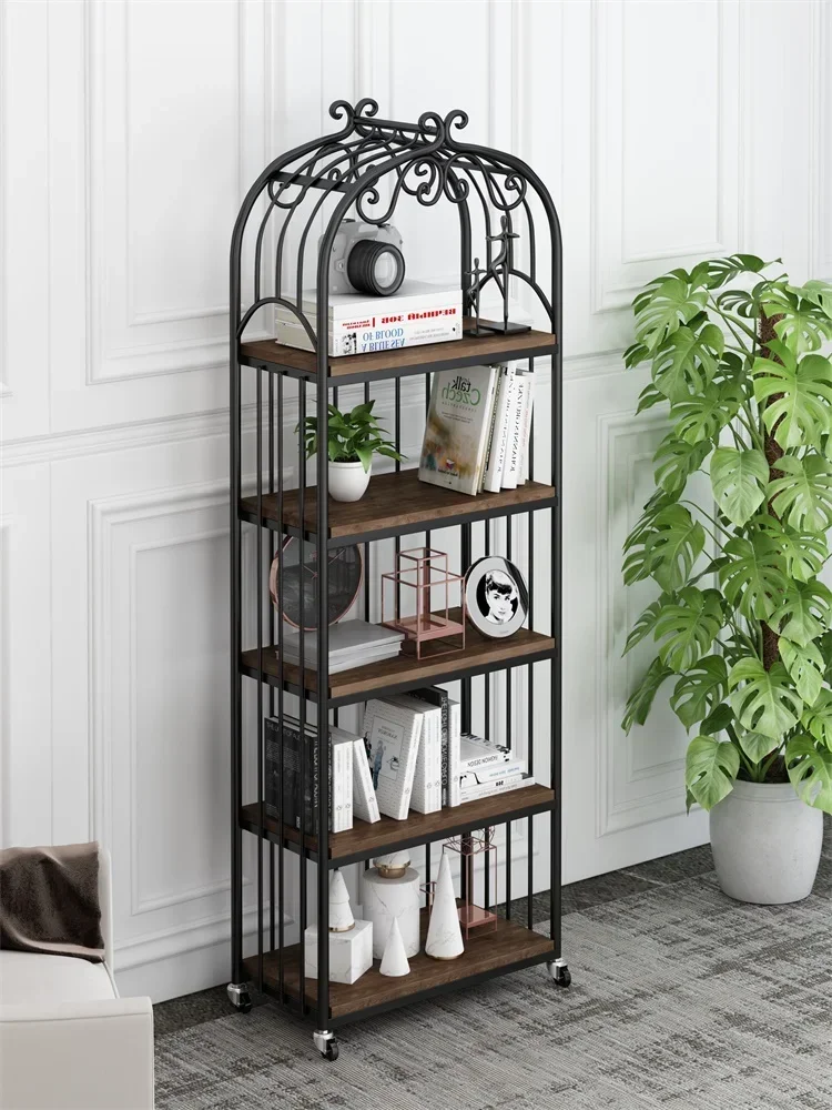 

-American Wrought Iron Floor Shelf Solid Wood Living Room Indoor Flower Rack Metal Birdcage Rack Storage Simple Creativity