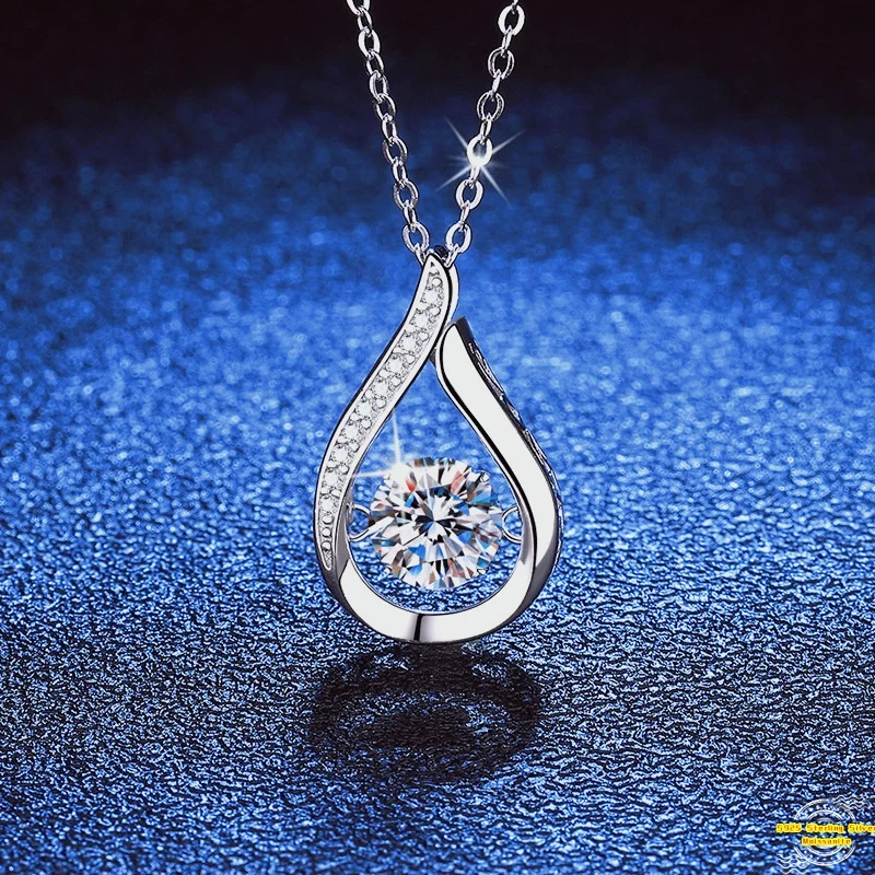 

1.0ct Moissanite S925 Silver Necklet Pendant for Women Men Plated Platinum Nimble Water Drop Charm Necklace Jewelry Wholesale