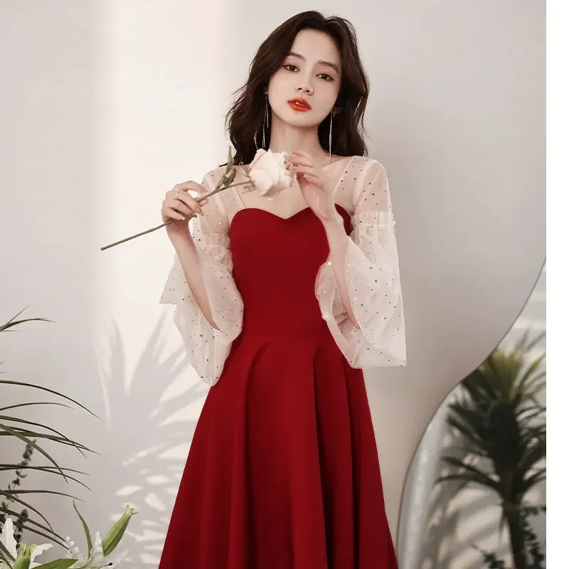 Vestido de noche francés, dulce princesa, vestido de celebridad, vestido MIDI elegante, vestido de cena de moda coreana, vestido de novia para mujer