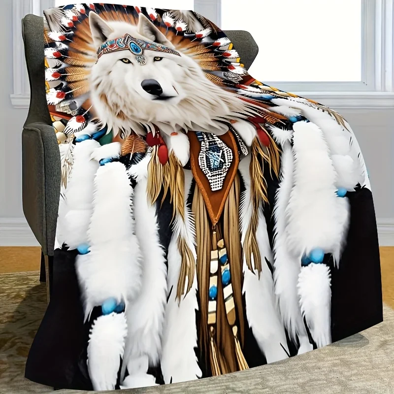Wolf Tribe Flannel Rug – Contemporary Hypoallergenic Throw – All-Season Multi-Purpose Bedding – Digital Printing Art Decor