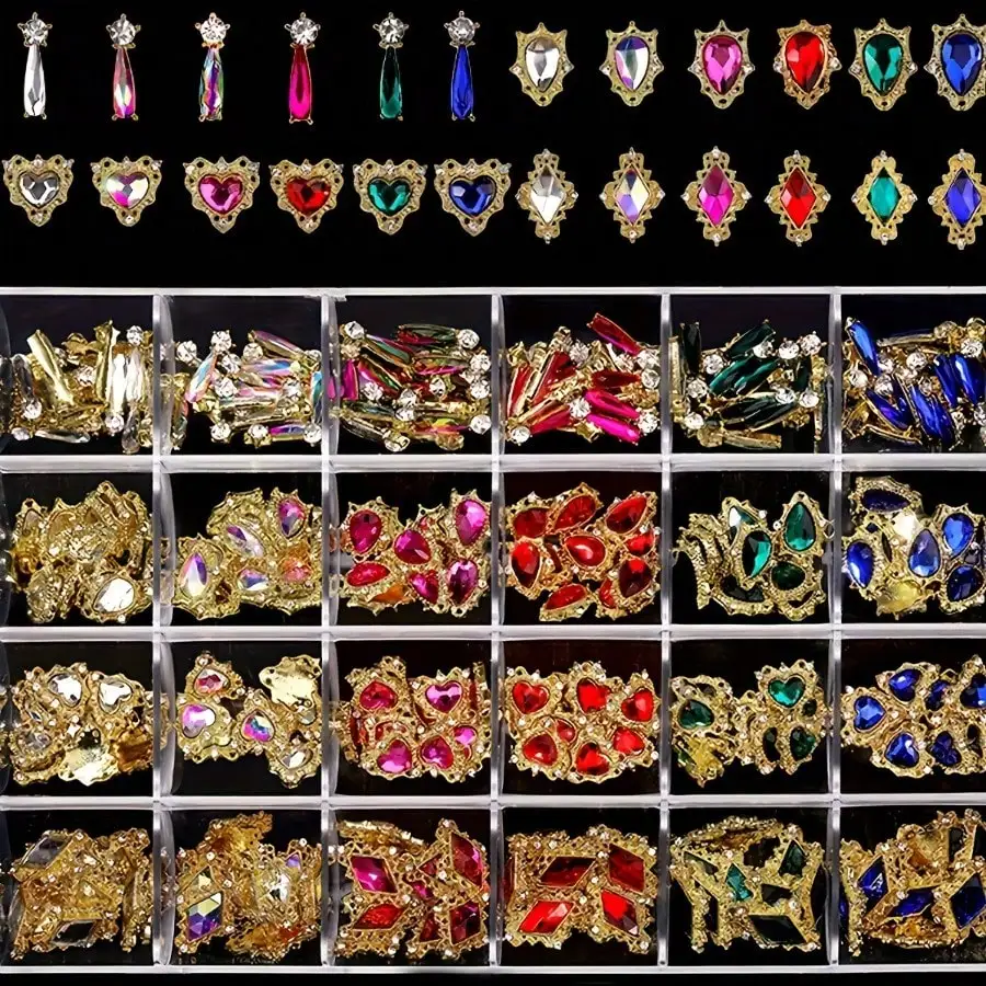 

240PCS Y2K Nail Rhinestones AB Crystal Heart Butterfly Bear Star Decor Gifts