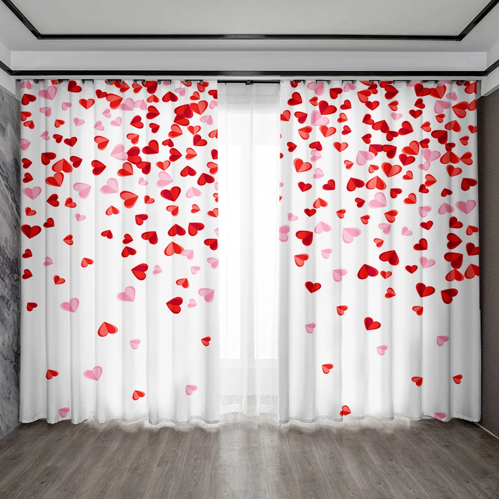 2PC Home Decoration Curtains With love, Valentine's Day Love Cat With Pole Bag Curtains,Kitchen,Coffee Shop,Living Room