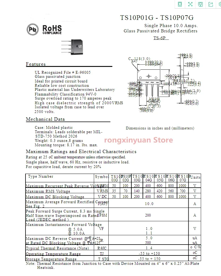10 шт. TS10P06G ZIP-4 TS10P06 10A/600 В выпрямительный мост новый оригинальный новый оригинальный