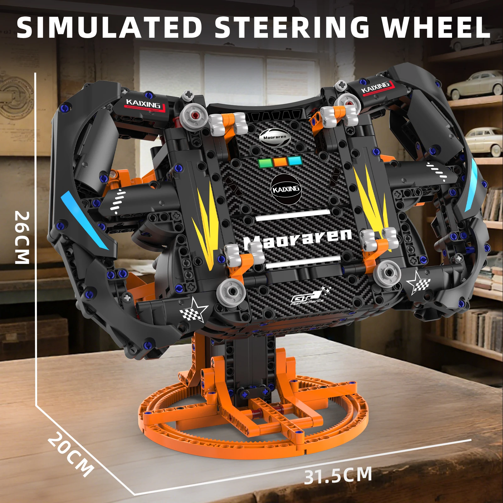 MOC DIY 1:1 レーシングカー ステアリングホイール 組み立てブロックキット アプリ付き、STEM玩具、車好きへのクリスマスやホリデーギフトに最適