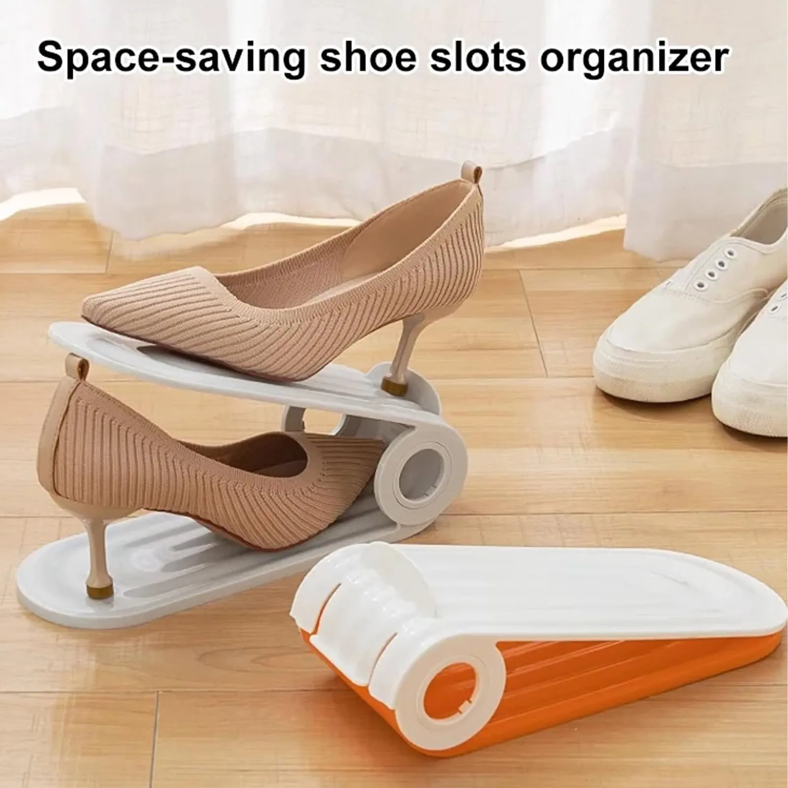 Verstellbare Schuhregale, einfach zusammenklappbar, staubdicht, Kunststoffhalterung für verschiedene Schuhe, auf Lager, Doppeldeck-Schuhkollektion