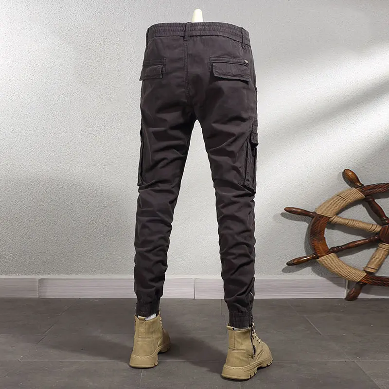 Street Fashion Men Jeans Khaki Stretch Loose Casual Cargo Pants Hombre Pocket Designer Hip Hop Joggers Men Wide Leg Trousers