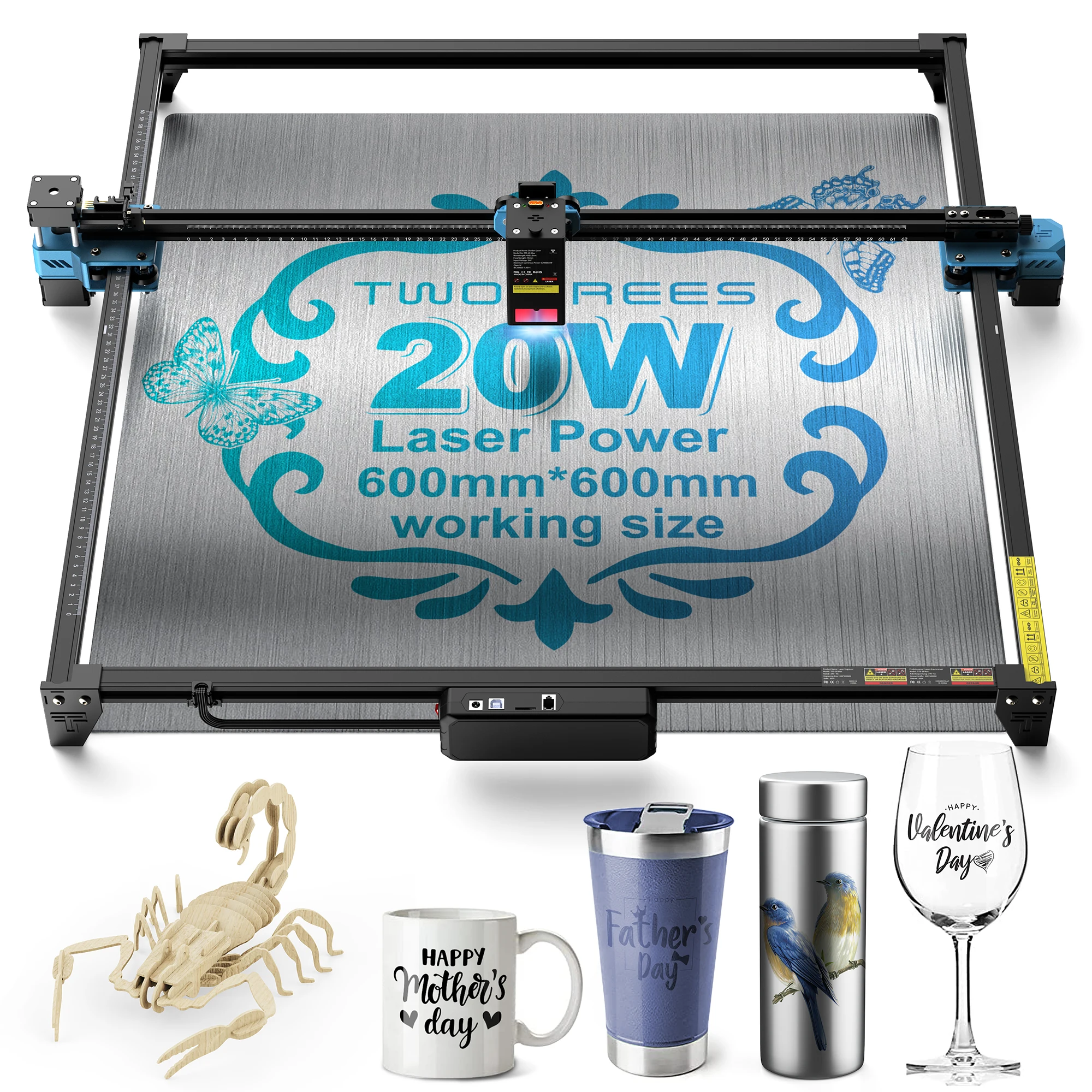 Twotrees TTS-20Max آلة الحفر بالليزر المعدنية 20 واط آلة القطع بالليزر لقطع MDF الاكريليك آلة الحفر بالليزر باستخدام الحاسب الآلي