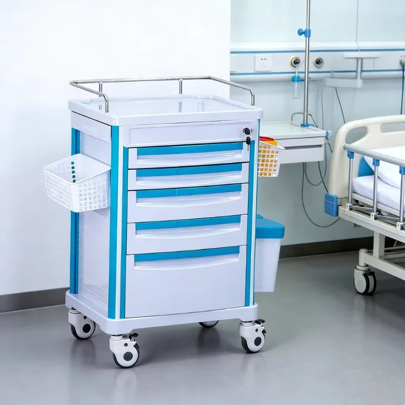 Medical Thickened ABS Anesthesia Medicine Box Treatment Cart Multi-Function Durable Hospital 4 Castor Hotel Plastic