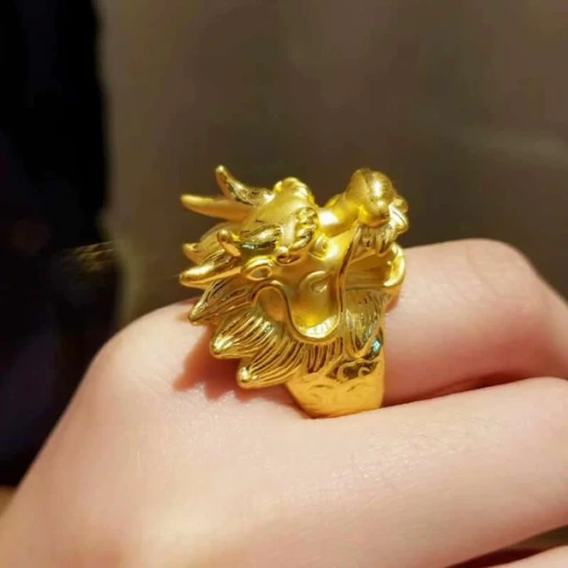 New 999 24K Yellow Gold Ring Heavy Gold Dragon Head Women Big Ring -  AliExpress