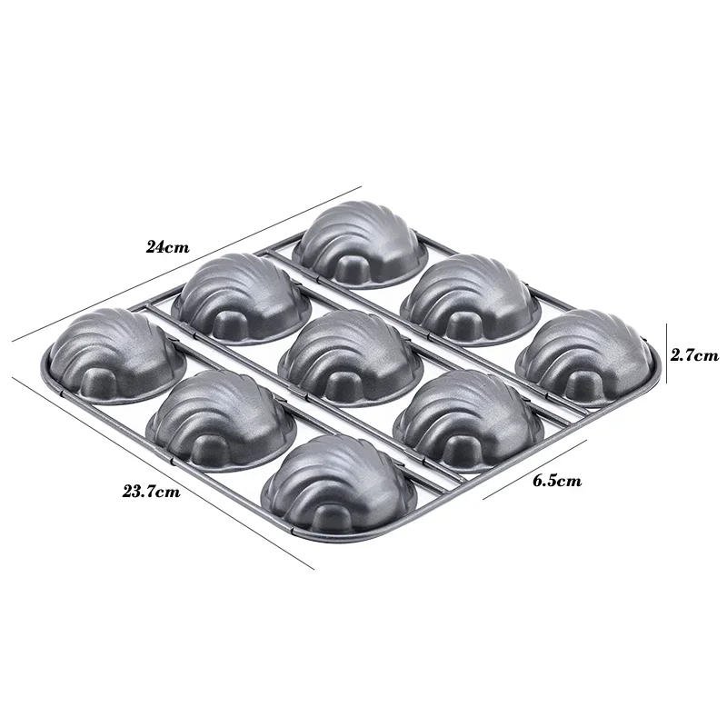 9 Grids Carbon Steel Golden Shell Scallop Mold DIY Cookies Cake Mold Madeleine Pan Baking Tray Bakeware for Kitchen Pastry Tools