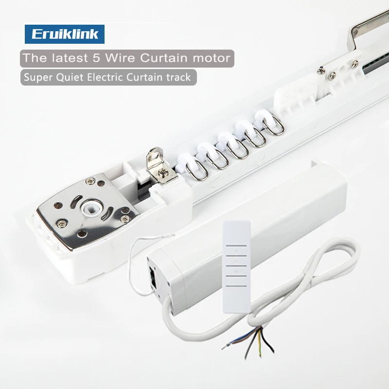 The latest Generation 5 wire Curtain motor with Super Quiet Curtain track rail. Remote control motor with Cornice Rail