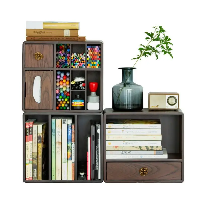 

Desktop Wooden American Storage Document Box Office Desk Shelf Simple Drawer Storage Cabinet Bookcase Bookshelf