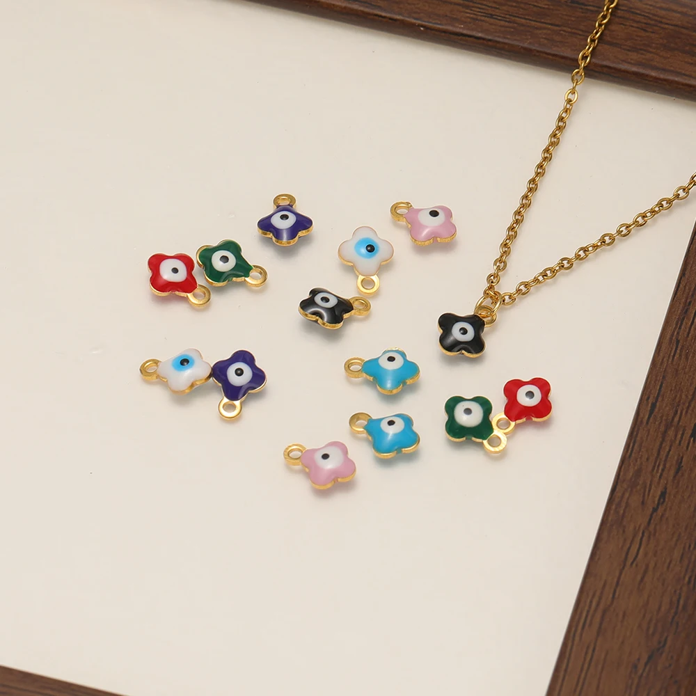 20 Stück Edelstahl 7mm Vierblättrige Blumen-Anhänger für DIY-Schmuck, Kinder-Armbänder, Halsketten, Anhänger, Kinder-Ohrringe – Detail 5
