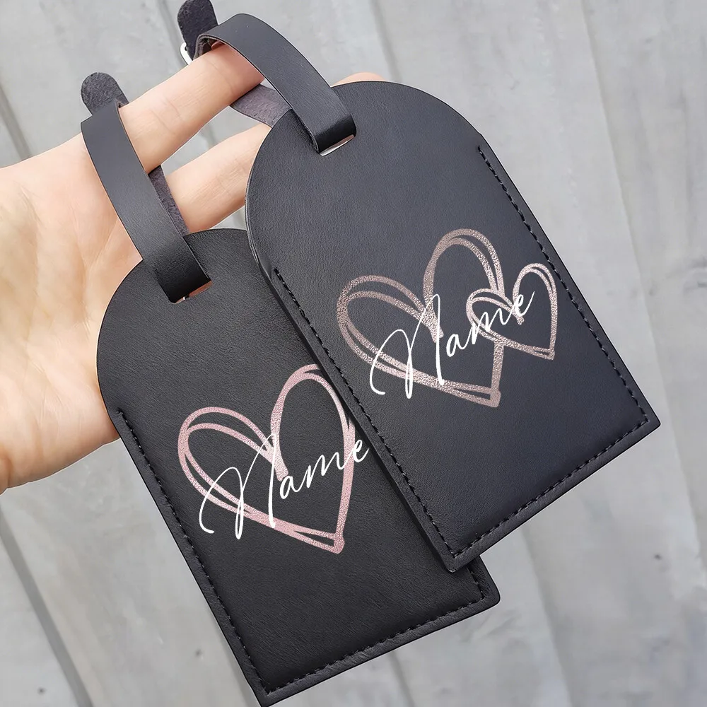 Personalized PU Luggage Tag Printed Stylish Heart Design Black Luggage Tag Custom Name Wedding Bridesmaid Gift Accessories