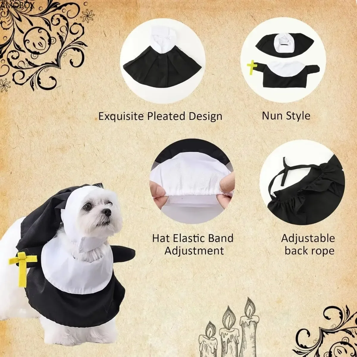 ATUBAN Nun Dog Halloween Costume - Halloween Party Pet Clothes Set Cat Nun Cosplay Costume for Cats Puppies and Small Dogs