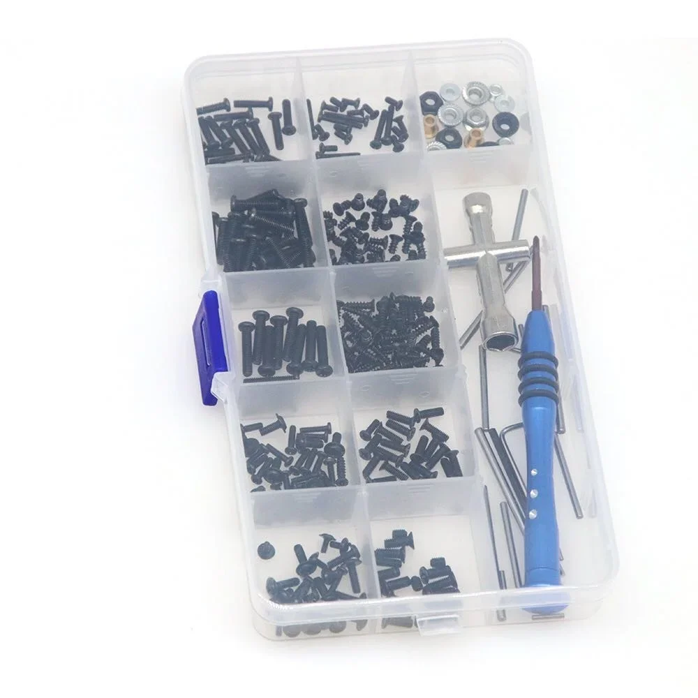 

RC Car Repair Tool & Metal Screw Box Kit M2 M2.5 M3 Screwdriver Nut Wrench Pin Bolt Sleeve Set for 1/14 Wltoys 144001 Model Part