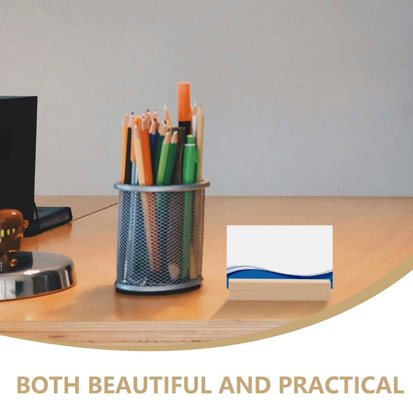 

6pcs Business Card Holder Wood Name Cards Base Wooden Postcard Beech Picture Rack Office Supply Wooden Cards Stand Desktop Card