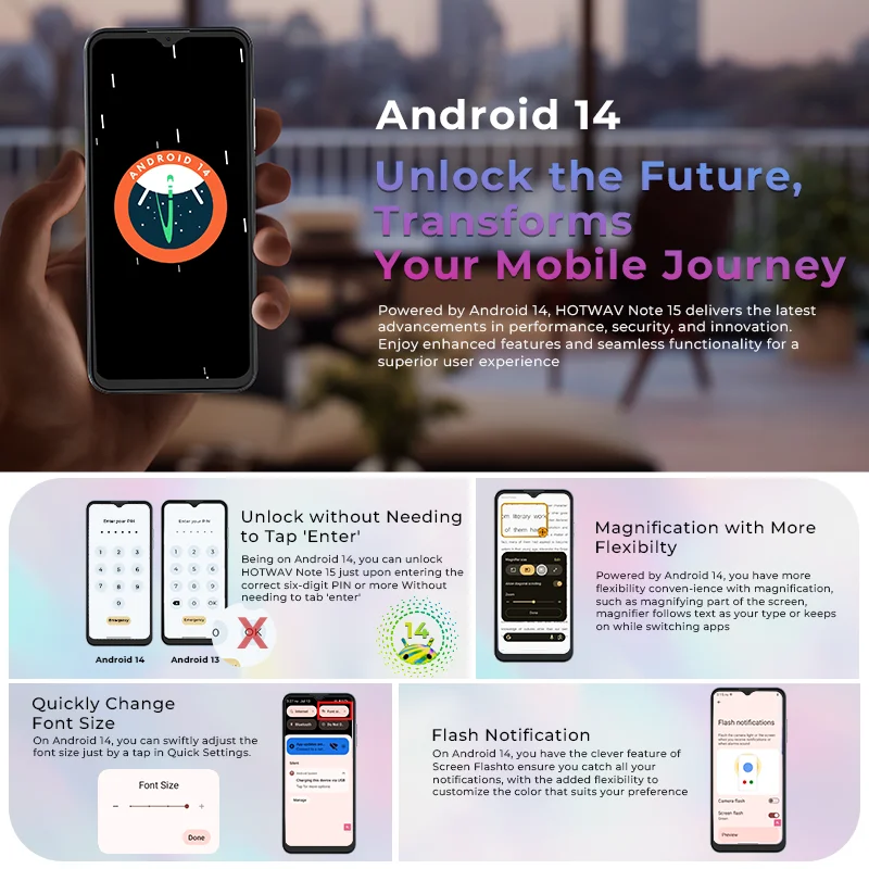 هاتف ذكي HOTWAV Note 15 بشاشة 6.6 بوصة HD + شاشة أندرويد 14 5160 مللي أمبير في الساعة هاتف محمول 8(4+4) جيجابايت + 64 جيجابايت ثماني النواة 13 ميجابكسل هاتف محمول رفيع للغاية
