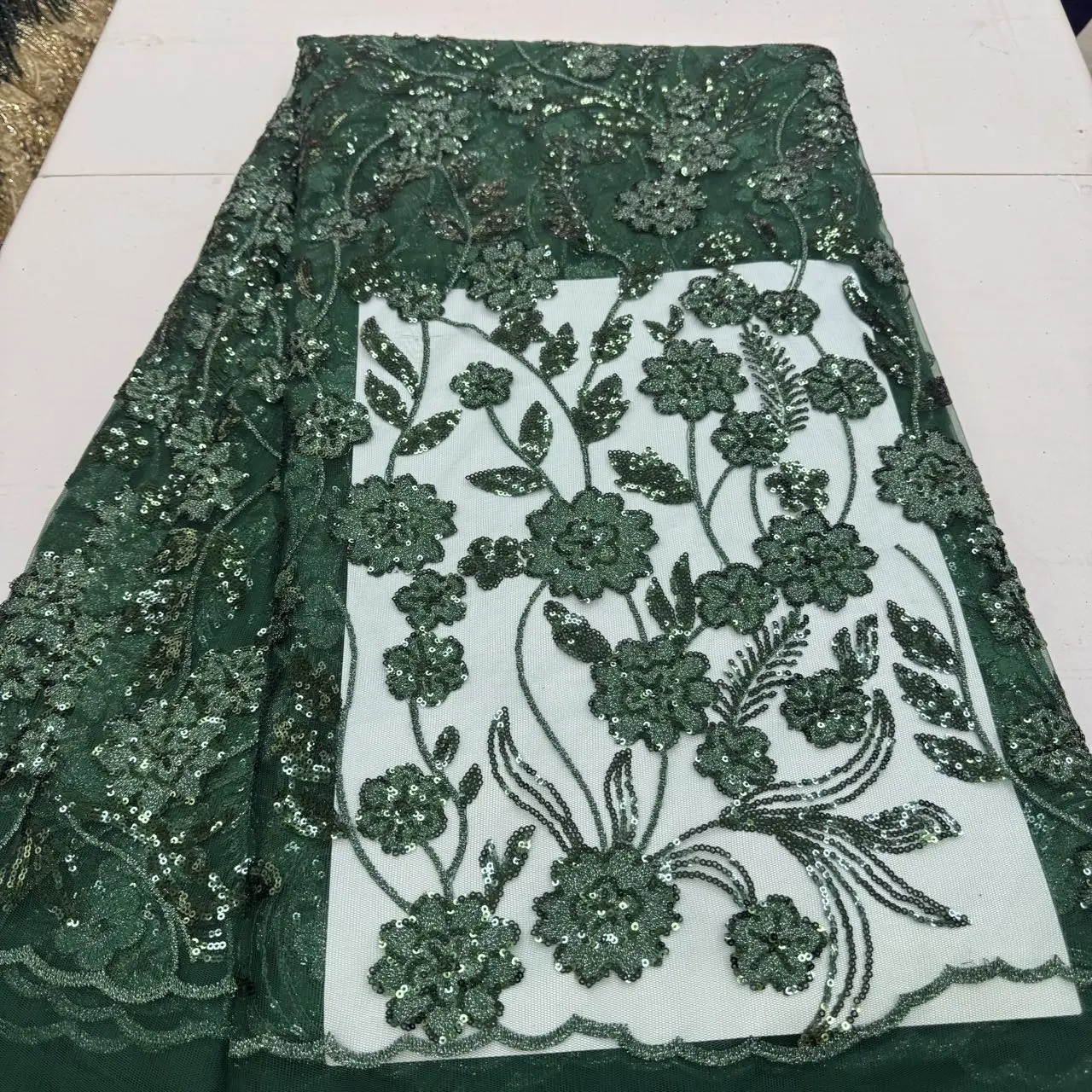 

2026 африканская нигерийская высококачественная тюль с блестками, кружевная ткань для выпускных платьев, вышивка бисером, сетчатая ткань, 5 ярдов, JY502