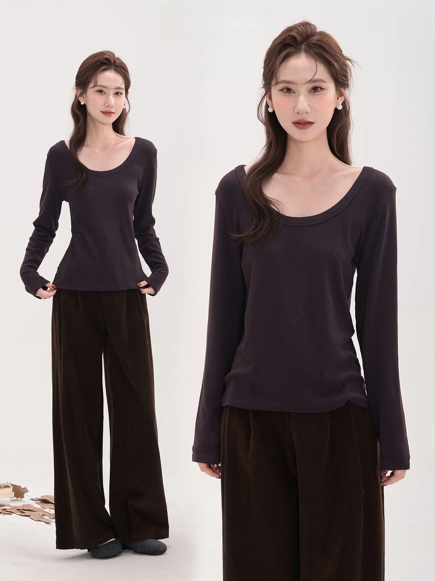 

Heme Thiened Long Sve Slim Fit round Ne T-irt Women's Base irt Casual Sle Comfortable Breathable Faion Top