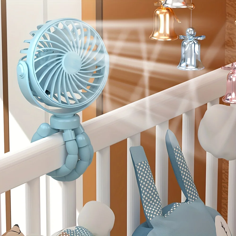 Tragbarer, flexibler Stativventilator, USB-wiederaufladbarer Mini-Oktopus-Ventilator, extrem leise, für Kinderwagen, Autositz, Reisen, tragbarer Ventilator mit 3 Geschwindigkeitsstufen – Detail 10