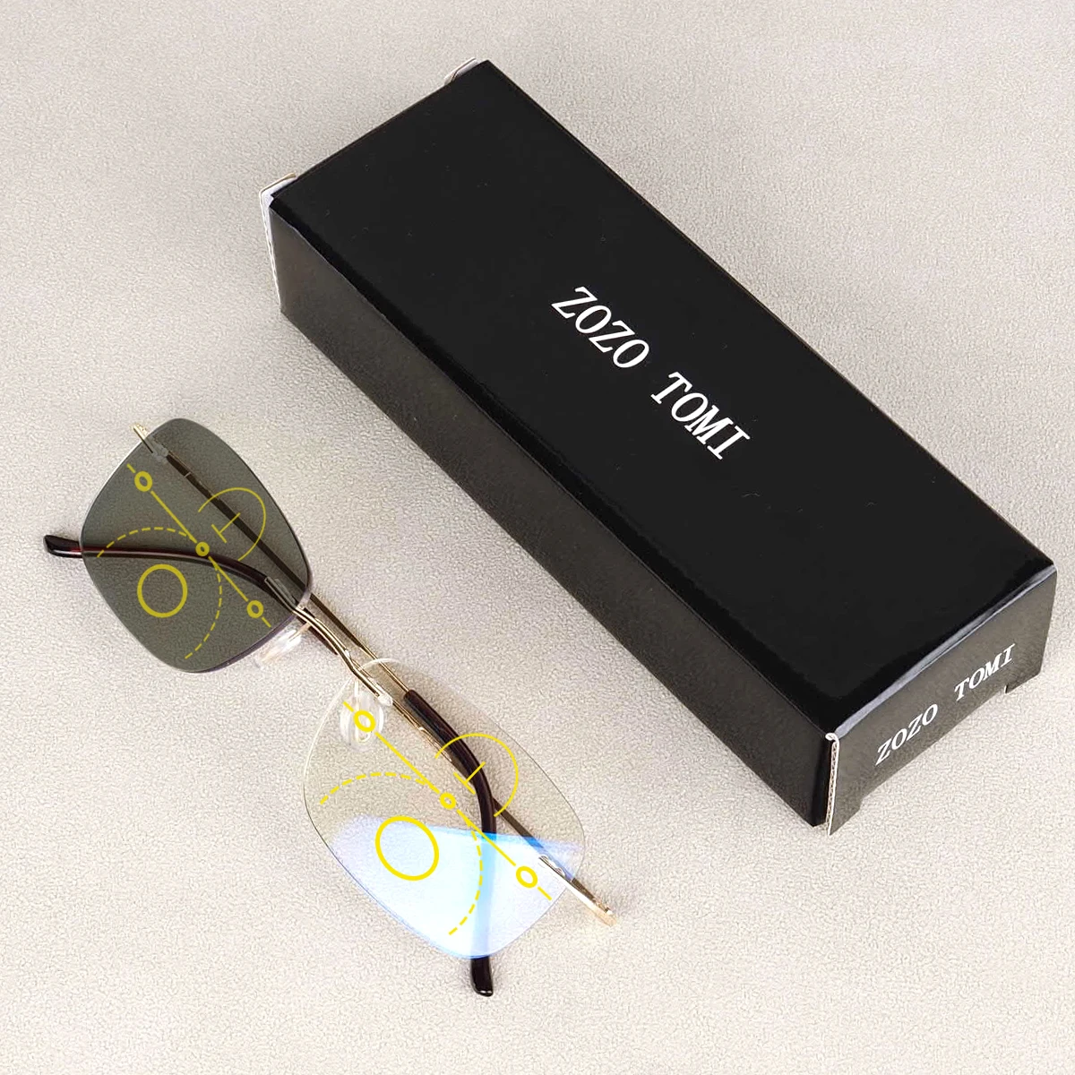 Progressive Multifokal-Lesebrille, photochromatisch, leicht und rahmenlos, geeignet für Männer und Frauen, +100 bis +400 – Detail 4