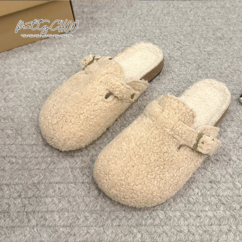 Zacht Voetbed Teddybont Muilezel Klompen Voor Vrouw Winter Warm Pluche Slide Sandalen Dames Merk Ontwerp Pluizige Berken Schoenen