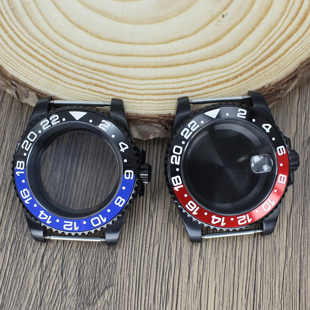 

40MM PVD Black NH35 Watch Case GMT SUB Ceramic bezel Sapphire Crystal For NH34 NH35/36/38 ETA2824 Miyota8215 Movt Yacht 120Click