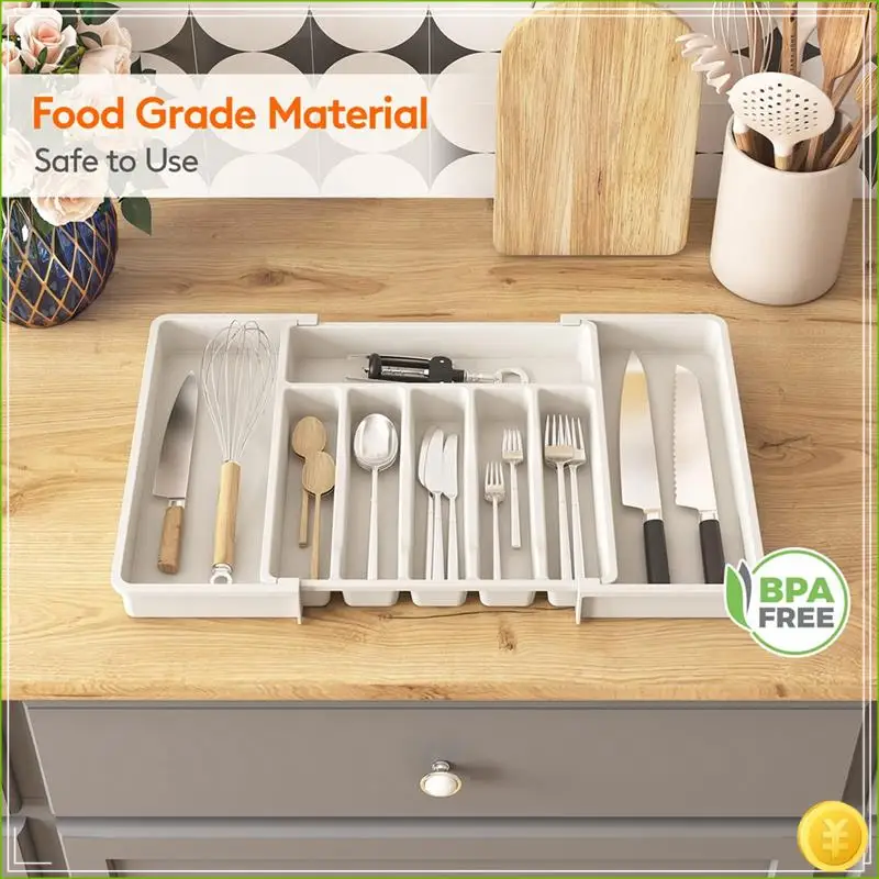 Cutlery Drawer Organiser, Expandable Utensil Tray For Kitchen, Adjustable Silverware And Flatware Holder