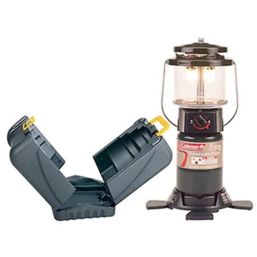 

2-Mantle Propane Lantern with Case for outdoor camping, aluminum alloy body, black finish, wind-resistant and bright 360 illumi