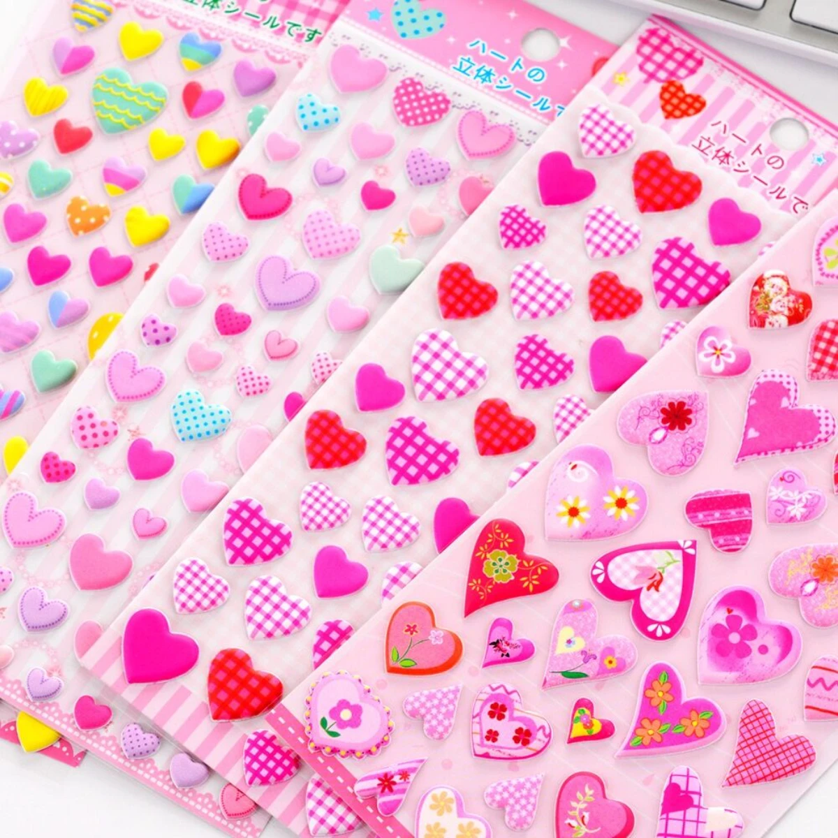 Kawaii Colorful Hearts 3D Puffy Stickers Aesthetic Scrapbooking Diy Journal Stationery Sticker Deco Art Supplies Gift Prizes