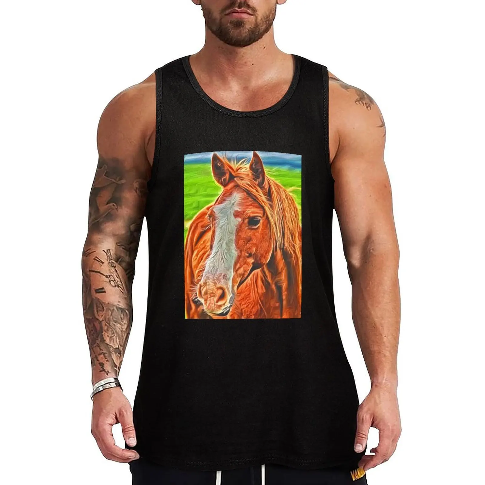 Brown Horse Portrait 1 Tank Top Men's cotton t-shirt mens designer clothes