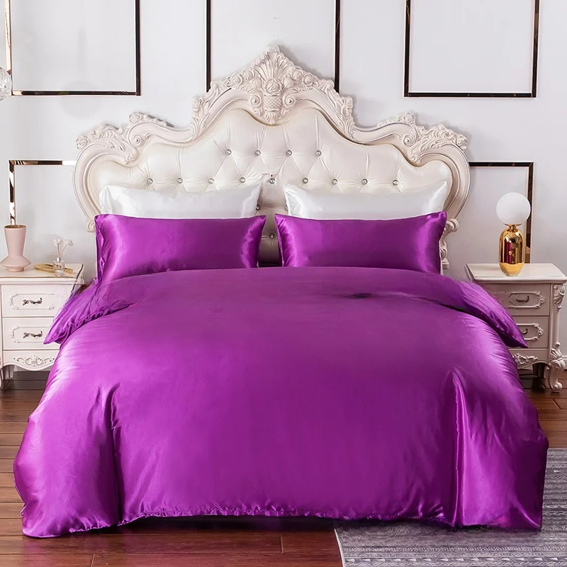 لون نقي طقم سرير الحرير المنسوجات المنزلية عبر الحدود غطاء لحاف المخدة تناول تي شيرت مجموعة لتزيين غرفة النوم