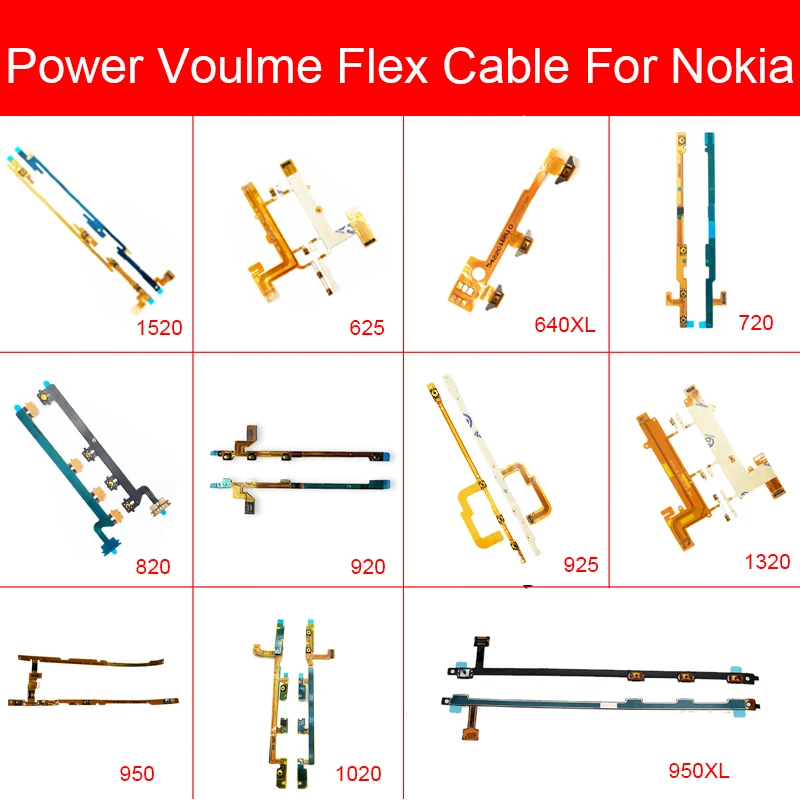 Cabo flexível de volume para cima/para baixo, para nokia lumia 720 640xl 1520 920 950xl 820 640 950 1020 925 625 1320, cabo flexível de chave lateral de alimentação