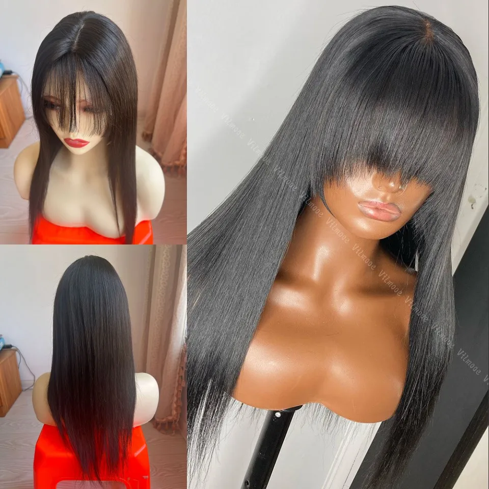 

Silky Straight Bob Human Hair Fringe Wigs Fake Scalp Lace Front Wig With Bangs Brazilian Natural Hair Silk Top Lace Closure Wigs