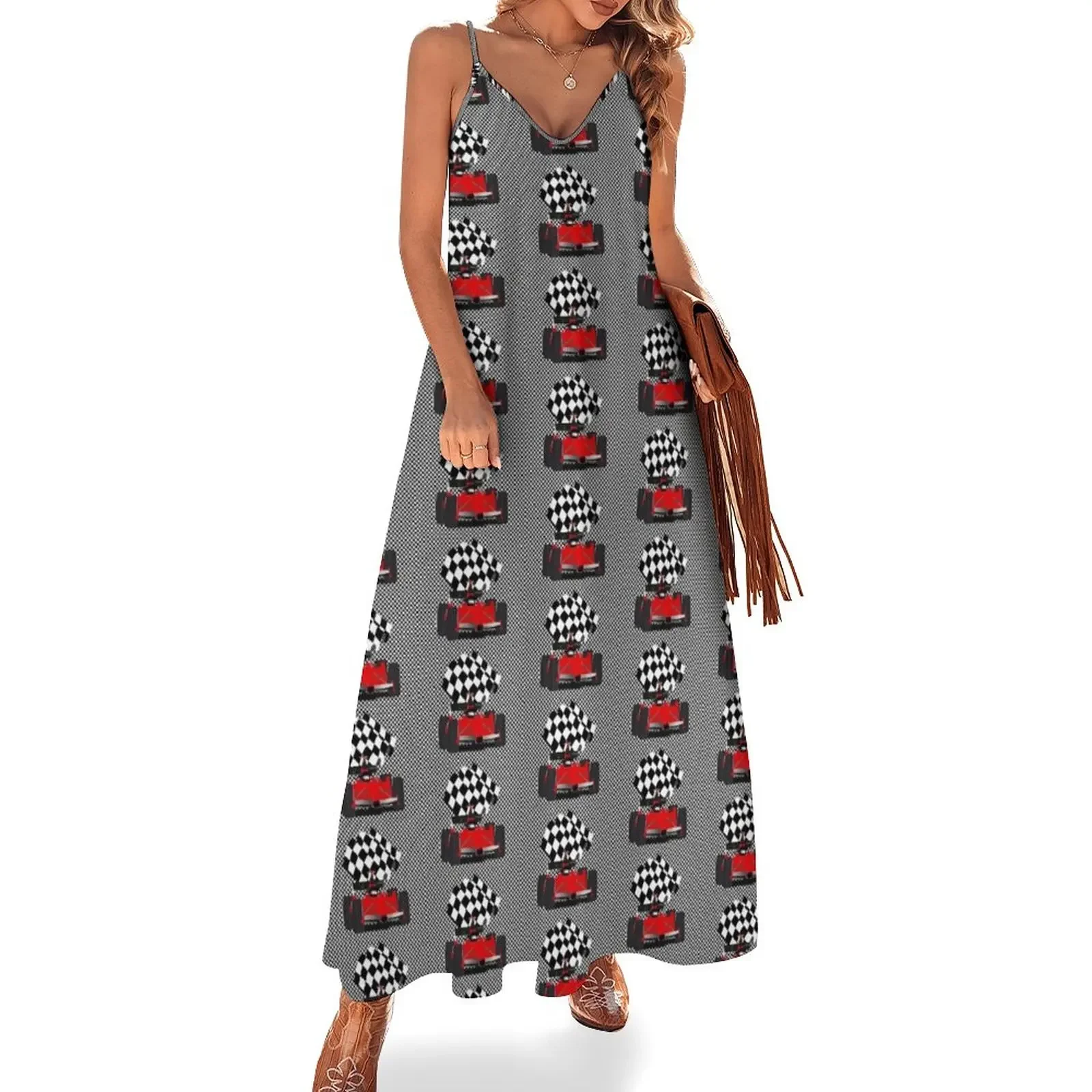 

RedRace Car with Checkered Flag Sleeveless Dress Women's long dress beach dresses dress women summer Cocktail of dresses