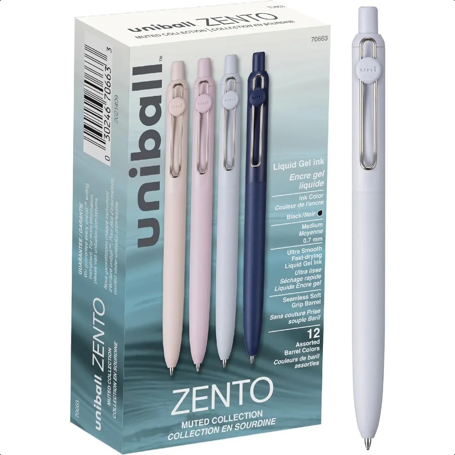

Zento Liquid Gel Ink Retractable Pens Medium Point 0.7mm Muted Barrels Black Ink Dozen