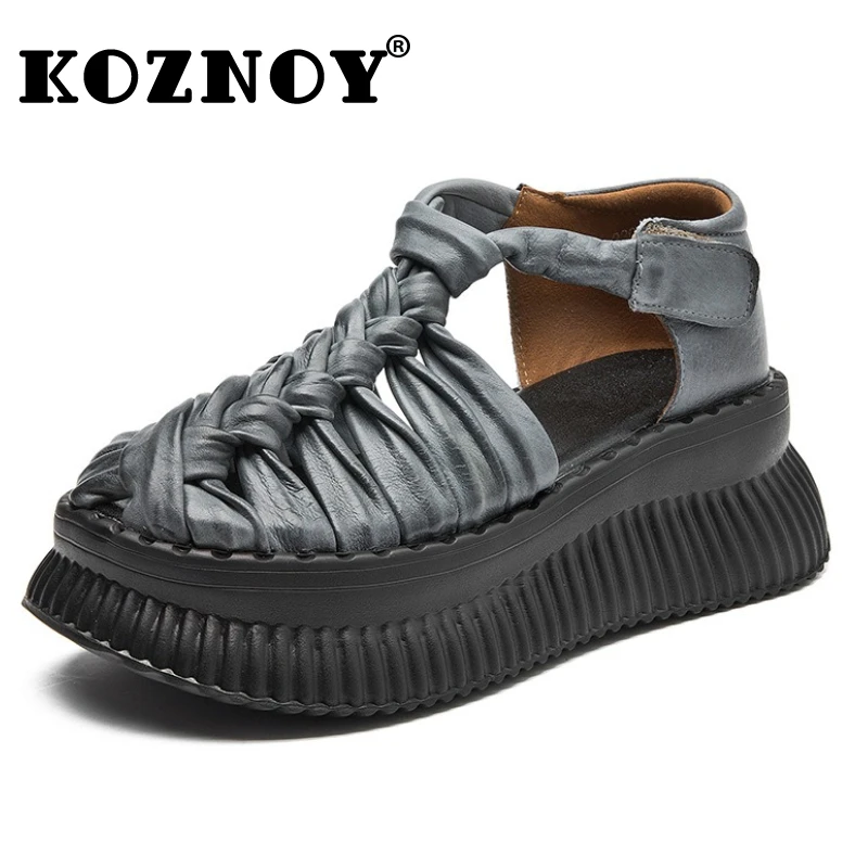 

Koznoy 5,5 см, ботильоны на танкетке из коровьей кожи на плоской подошве, полые ботинки Мэри Джейн на платформе, сандалии, туфли-лодочки на крючках, женские ботинки на плоской подошве, летняя обувь