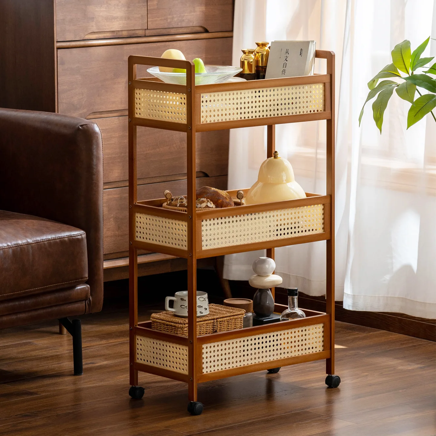 

Medieval trolley snack rack living room floor movable with wheels sundries storage racktoy storagerack