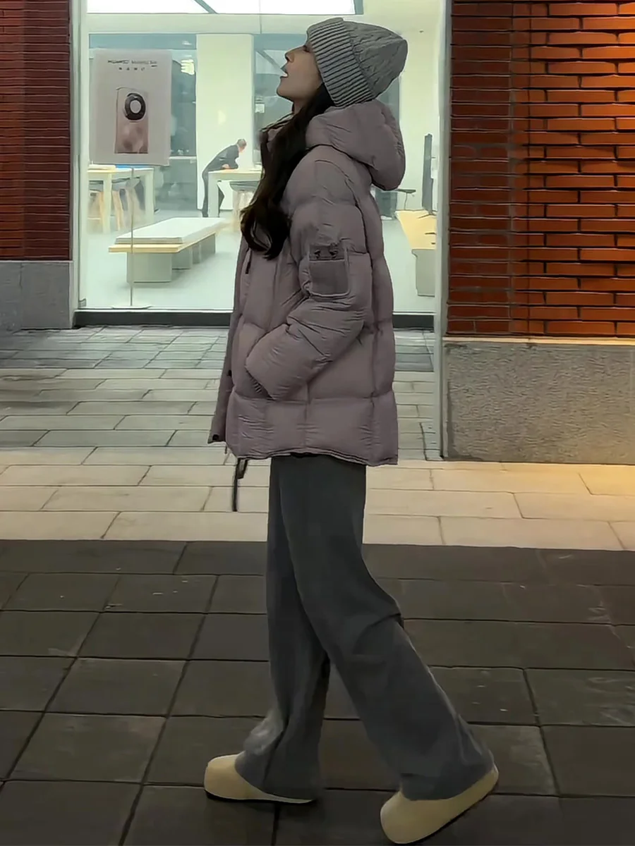 Nuevo soporte nacional para mujer Puffer Jaet 90 blanco Du plumón con capucha abrigo cálido Casual Sle de longitud media pan Sle abrigo