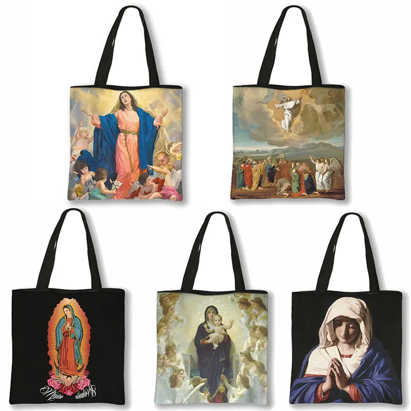 Virgin Mary of Guadalupe Mexico Painting Handbag Women Canvas Shopping Bags Catholic Churches Casual High-capacity Tote Bag Gift