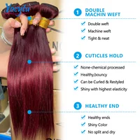 YOCYTU Burgundy Tissage Cheveux Humains 99J Meche Tissage Humain Hair 24 24 24 Pouces Lot De Tissage Cheveux Humain Lisse Tissage Naturel Brésilien 12A Tissage Brésilien Haut Qualité Tissage 100% Raw Haïr Bundles 4