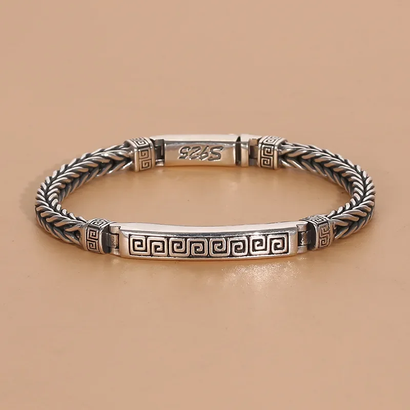 Buddhastone Silver color Hand-woven 3mm National Tide Men's Bracelet Square Bracelets Niche Design Hand Jewelry