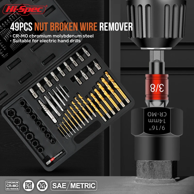 Hi-Spec Damaged Nut Bolt Removal Broken Screw Extractor Set Tool Screwdriver Bit Broken Wire Bolt Extractor Hand Tools Set