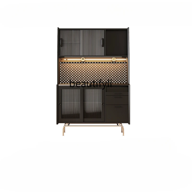 All Solid Wood Dining Edge Retro High Cabinet Wire-Wrap Board Nordic Home Wine Cabinet against the Wall Kitchen Locker