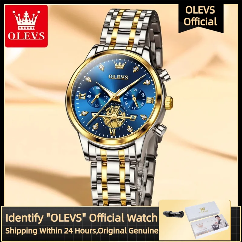 OLEVS 2897 Original Quartz Women's Watch Luxury Roman Scale Diamond Multi functional Waterproof dial Elegant Women's Watch Set